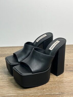 Steve Madden Trixie Platform Mule Heels Black Leather Square Toe Size 8